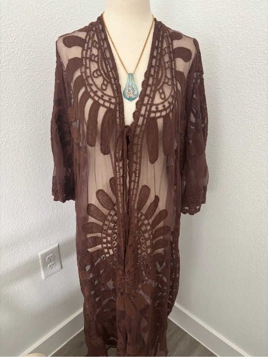 Source Unknown Other - Swimsuit Beach Cover Up Crochet Look Lace Brown Final Sale OS Ships Quickly